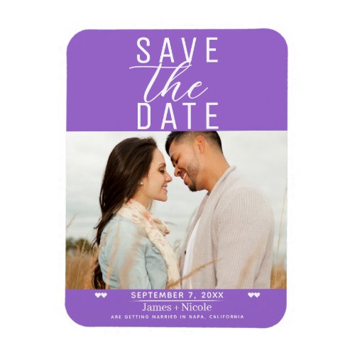Modern Purple Save the Date Wedding Photo Magnet