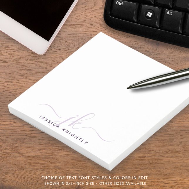 Modern Purple Script Monogram Initials Post-it Notes (Creator Uploaded)