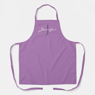 Modern Purple Script Monogram Name Personalized Apron