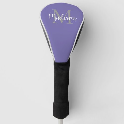 Modern Purple Script Name Personalized Monogram Golf Head Cover