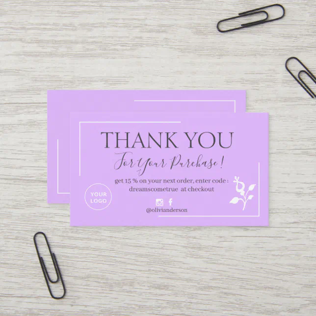 Modern Purple script order thank you business Card | Zazzle