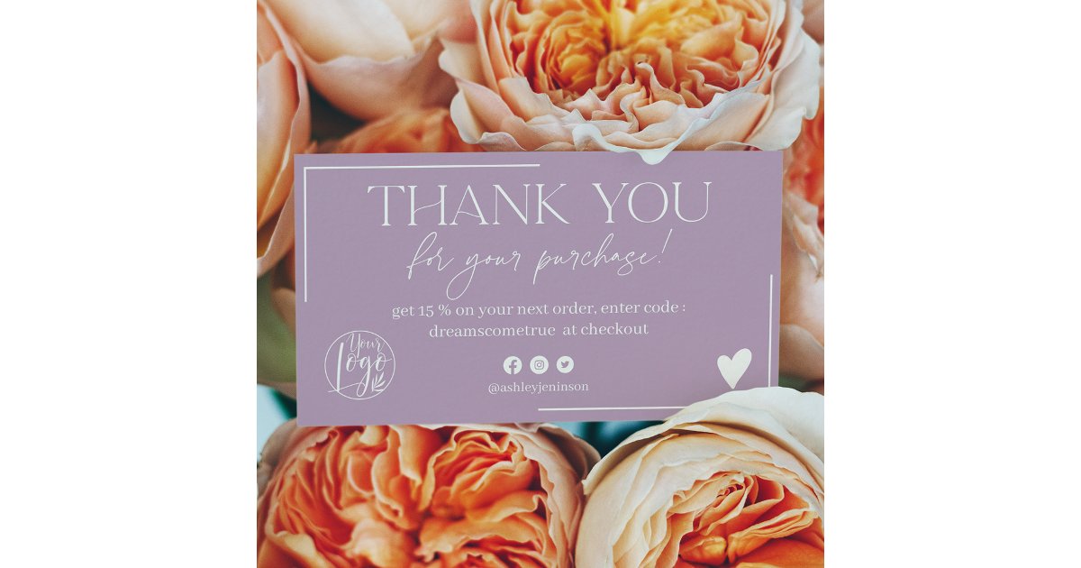 Modern purple script order thank you business card | Zazzle