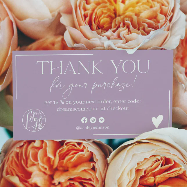 Modern purple script order thank you business card | Zazzle