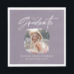 Modern purple script photo elegant graduation thro napkins<br><div class="desc">Modern minimal lilac purple script photo elegant graduation announcement party gift. Part of a modern collection.</div>
