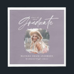 Modern purple script photo elegant graduation thro napkins<br><div class="desc">Modern minimal lilac purple script photo elegant graduation announcement party gift. Part of a modern collection.</div>