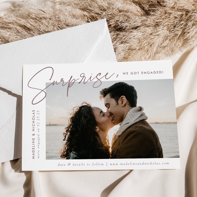 Modern Purple Script Surprise Photo Engagement  Announcement (Creator Uploaded)