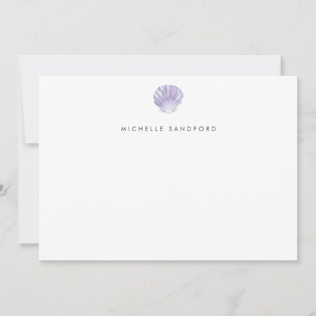 Modern Purple Seashell Personalised Note Card (Front)