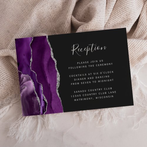 Modern Purple Silver Agate Dark Wedding Reception Enclosure Card