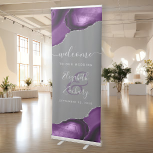 Modern Purple Silver Agate Gray Wedding Welcome Retractable Banner