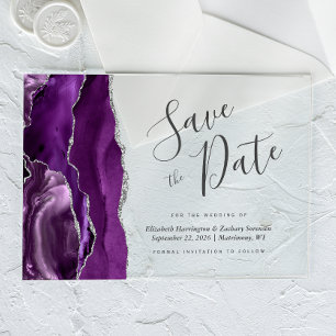 Modern Purple Silver Agate Save the Date Card