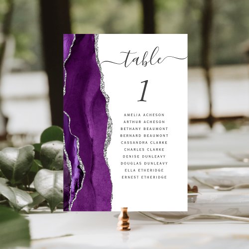 Modern Purple Silver Agate Wedding Table Number