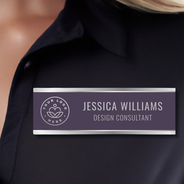 Modern Purple Silver Business Logo Name Tag (Creator Uploaded)