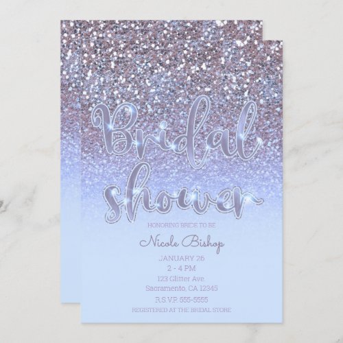 Modern Purple Silver Glam Glitter Bridal Shower Invitation