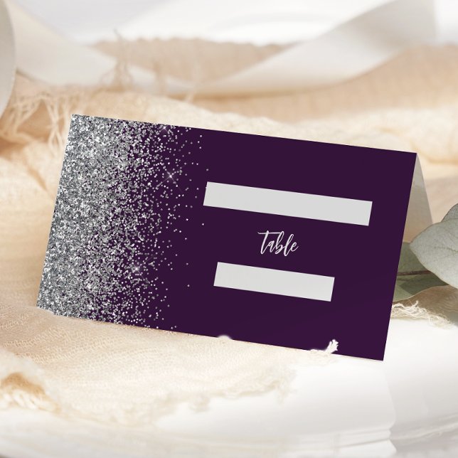 Modern Purple Silver Glitter Edge Wedding Place Card (Creator Uploaded)