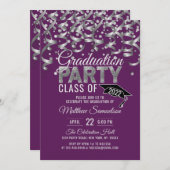 Modern Purple Silver Glitter GRADUATION Party Invi Invitation (Front/Back)