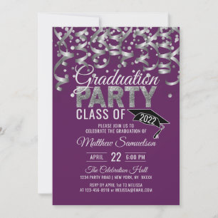 Modern Purple Silver Glitter GRADUATION Party Invi Invitation