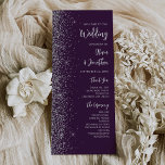 Modern Purple Silver Glitter Script Wedding<br><div class="desc">The left-hand edge of this elegant modern wedding program features a silver faux glitter design. The customizable text combines silver gray handwriting script and sans serif font on a dark purple background.</div>