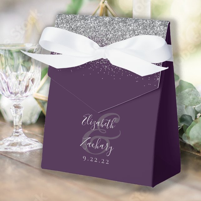 Modern Purple Silver Glitter Wedding Favor Boxes (Creator Uploaded)