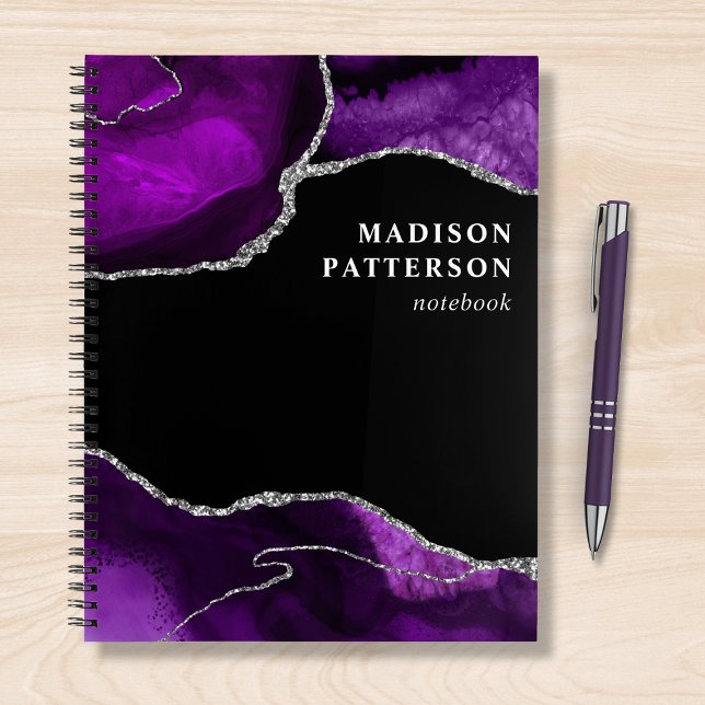 Modern Purple Silver Marble Girly Chic Name Notebook (Creator Uploaded)