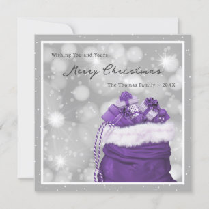 Modern Purple Silver Merry Christmas Card