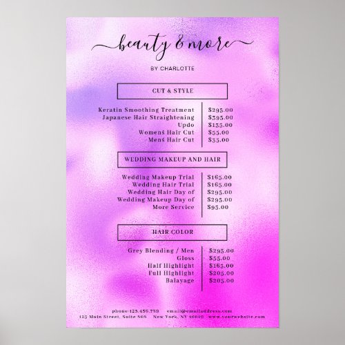 Modern Purple Simpel Salon Price List Poster