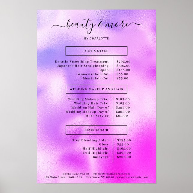 Modern Purple Simpel Salon Price List Poster (Front)