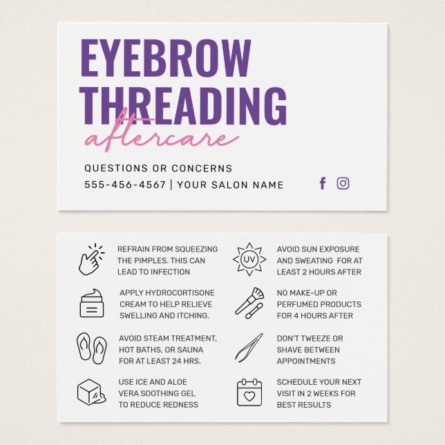 Modern Purple Simple Eyebrow Threading Aftercare  (Front & Back)