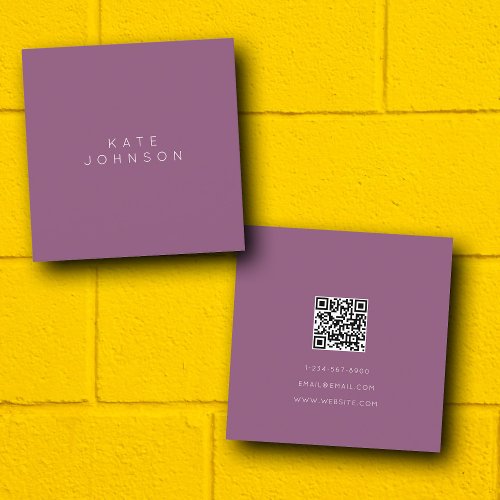 Modern Purple Simple Minimalist QR Code Square Business Card