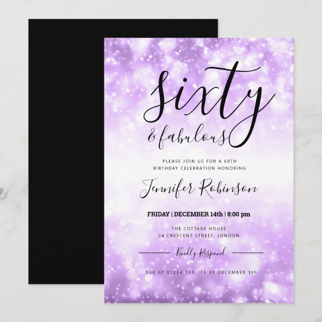 Modern Purple Sixty & Fabulous 60th Birthday Invitation (Front/Back)