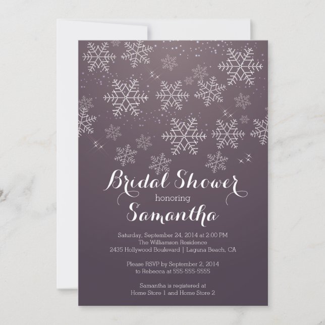 Modern Purple Snowflake Bridal Shower Invitation (Front)
