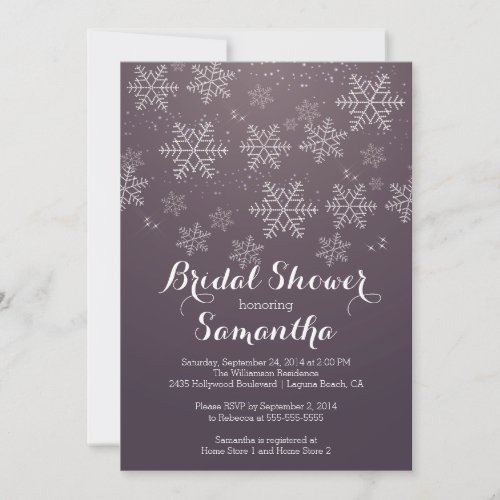 Modern Purple Snowflake Bridal Shower Invitation