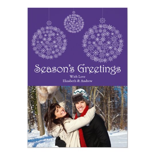 Modern Purple Snowflake Holiday Photo Card