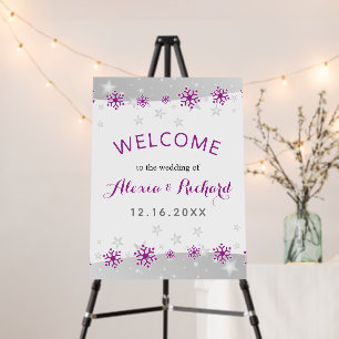 Modern purple snowflakes silver grey stars wedding foam board