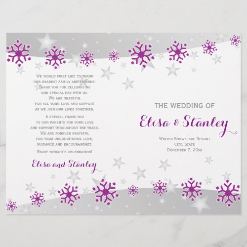 Modern purple snowflakes  stars wedding program