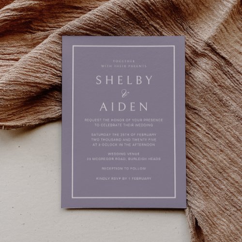 Modern Purple Sophisticated Wedding  Invitation