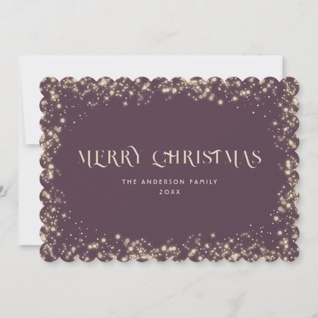 Modern Purple Sparkly Snowy Merry Christmas Card (Front)
