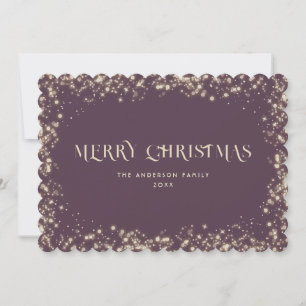 Modern Purple Sparkly Snowy Merry Christmas Card
