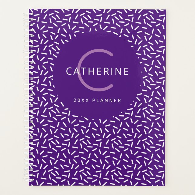 Modern Purple Sprinkle Pattern Monogram Name Plann Planner (Front)
