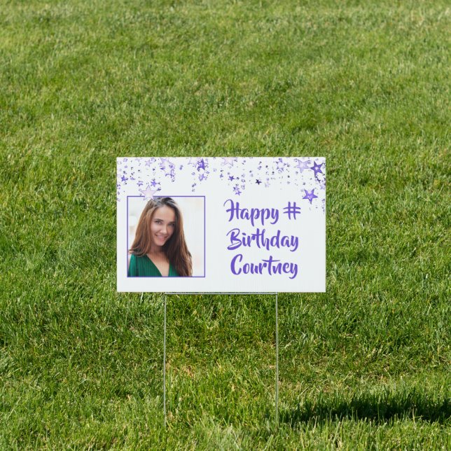 Modern Purple Stars ANY AGE Birthday Photo Sign (Insitu)