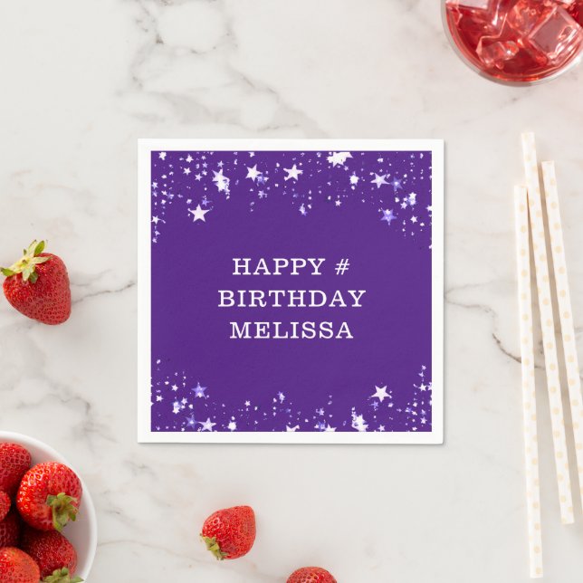 Modern Purple Stars Any Age Birthday Your Text Napkins (Insitu)