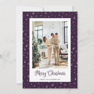 Modern Purple Stars Photo Christmas Cards