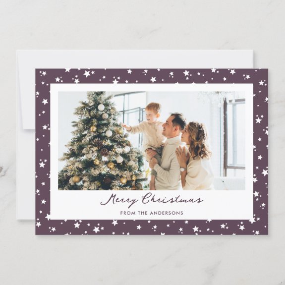 Modern Purple Stars Photo Merry Christmas