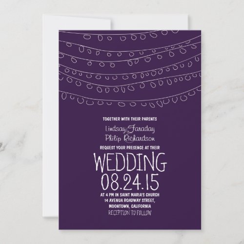 modern purple string of lights wedding invitations 5" x 7" invitation card