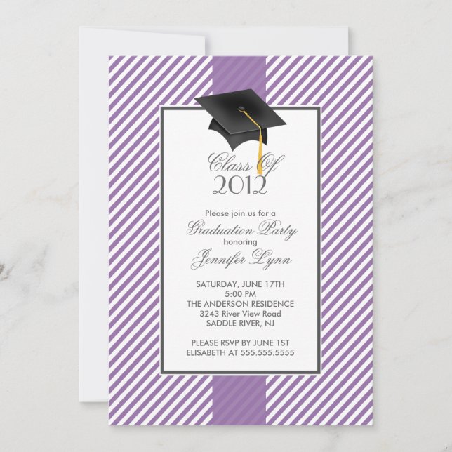 Modern Purple Stripe Graduation Party Invitation (Front)