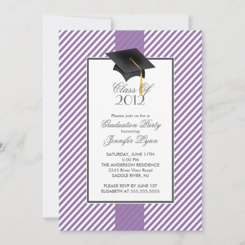 Modern Purple Stripe Graduation Party Invitation