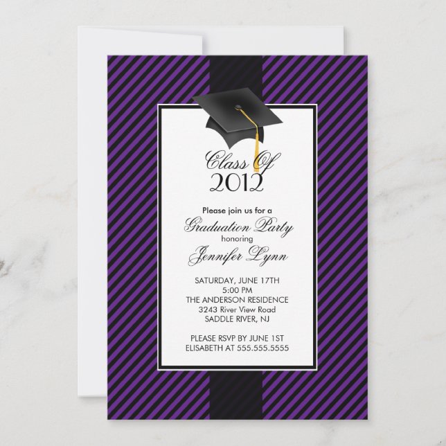 Modern Purple Stripe Graduation Party Invitation (Front)