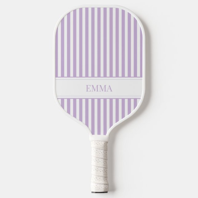 Modern Purple Striped Cool Preppy Simple Name Pickleball Paddle (Front)