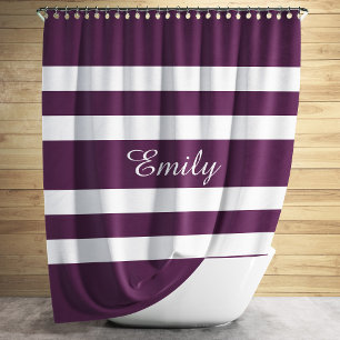 Modern Purple Striped Pattern Name Shower Curtain