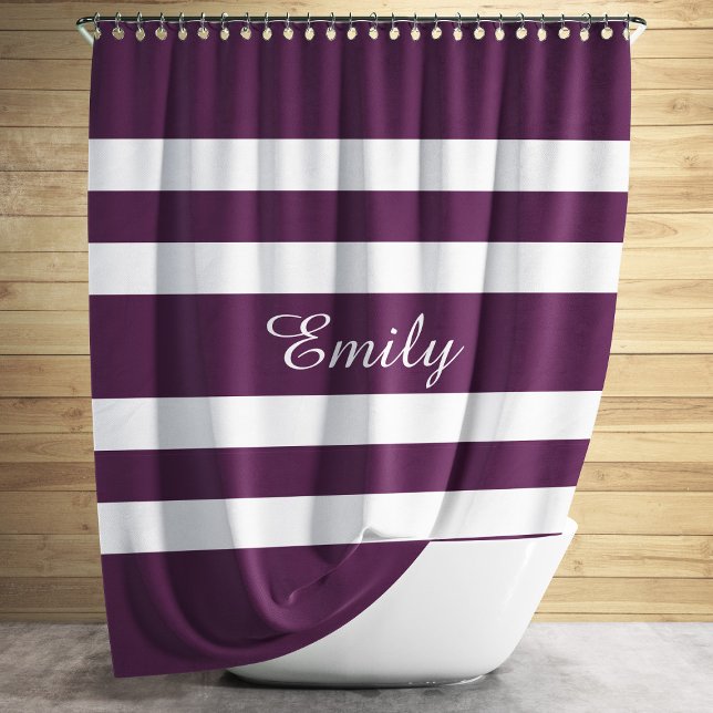 Modern Purple Striped Pattern Name Shower Curtain (Modern Purple Striped Pattern Name Shower Curtain)