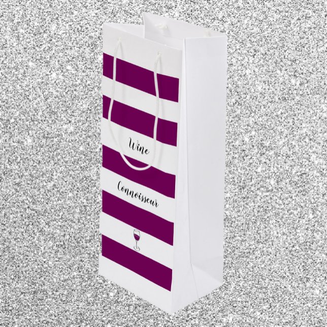 Modern Purple Striped Pattern  Wine Gift Bag (Creator Uploaded)